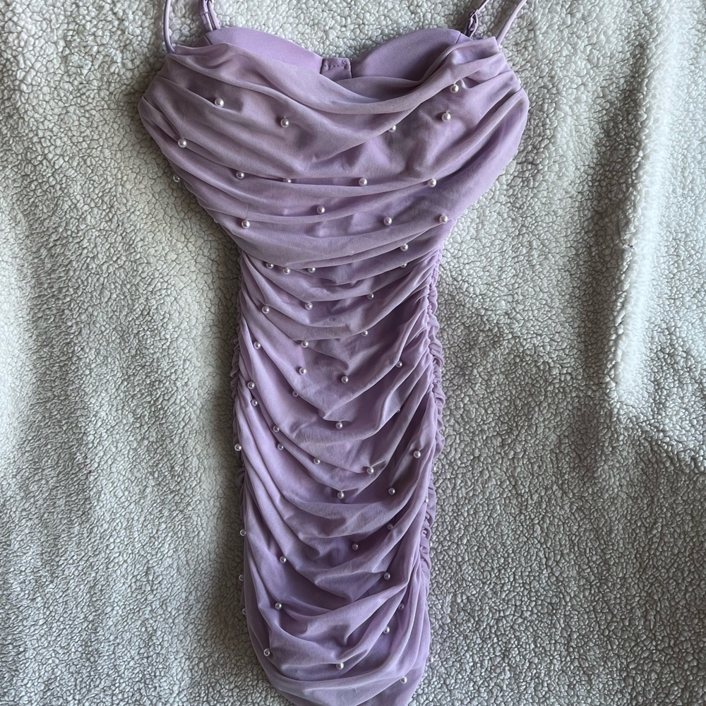 Elegant Lavender Dress with Pearl Accents